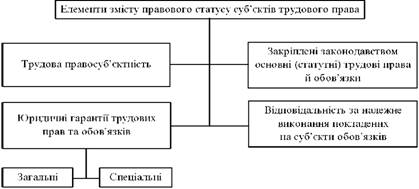  Елементи змісту правового статусу суб'єктів трудового права