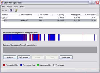 Несколько слов о NTFS, дефрагментации дисков и таблице файлов. Окно дефрагментации